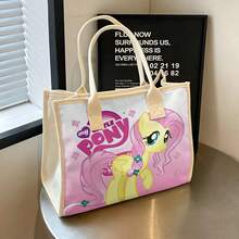 Miniso 小馬寶莉 Fluttershy 印花帆布托特包，粉色漸層背景搭配花卉圖案與粉色滾邊，大容量休閒手提肩背包 - 粉色 - 查看 2