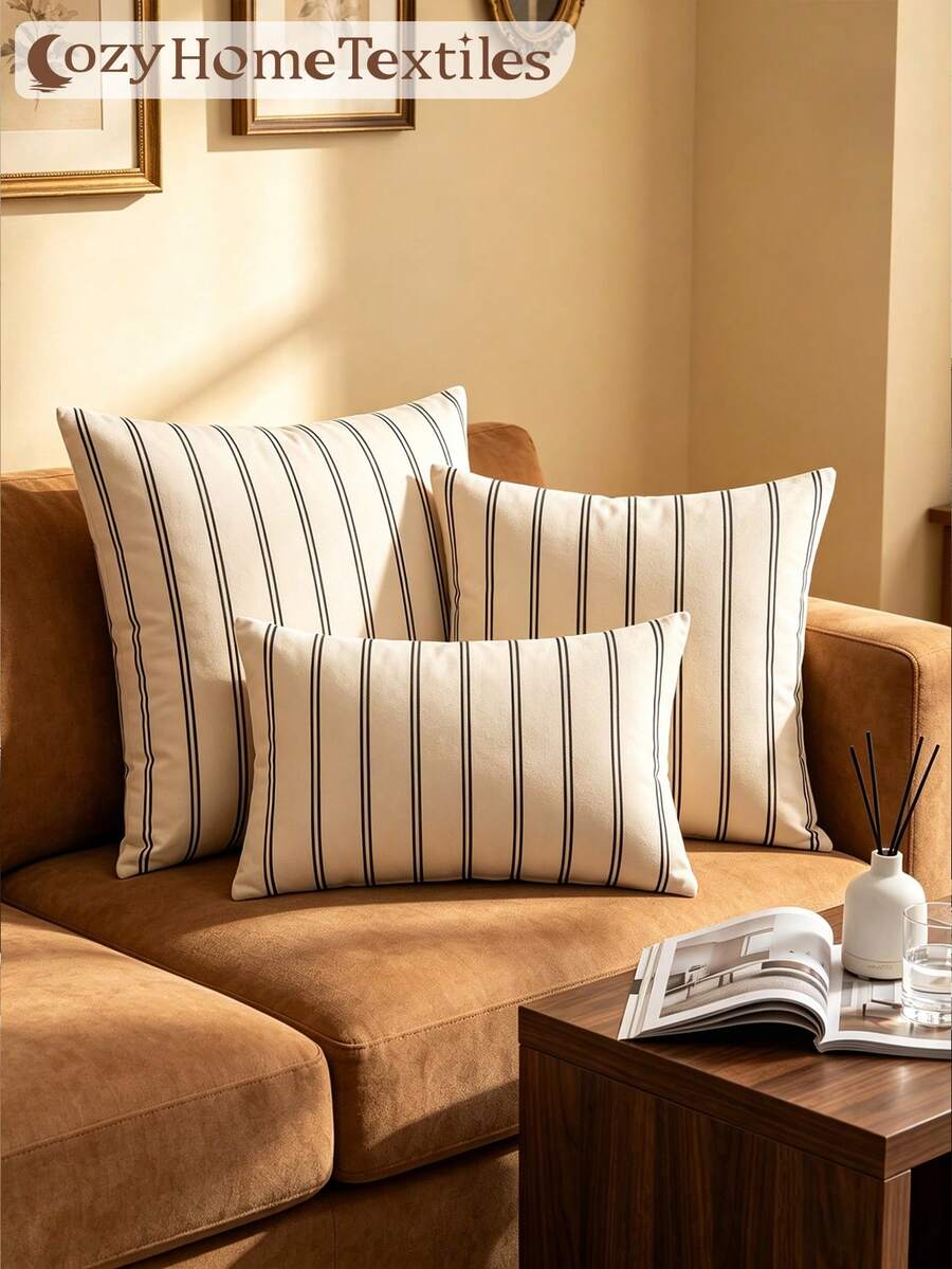 1個/2個 極簡日常印花抱枕套,單面印花,粉色條紋,透氣防起球,柔軟親膚,尺寸 45*45cm/50*50cm/40*40cm,裝飾抱枕套,派對裝飾,沙發裝飾,房間裝飾,可機洗,OEKO-TEX 認證 - 彩色 - 查看 1