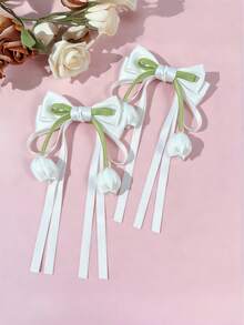 2 piezas Pinzas para el cabello con lazo de tulipán fresco y elegante con cinta de borla - Accesorios para el cabello de princesa versátiles y de alta gama para niñas - Multicolor - Ver 10