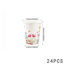 24pcs Red Flower On White Background Disposable Tableware Set, Including 7/9 Inch Paper Plates, Paper Cups, Food Boxes, Popcorn Boxes, Suitable For Birthday Party, Holiday Party, Gathering, Celebration, Wedding Tea Party, Graduation Ceremony - Multicolor - View 14