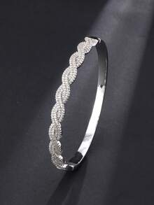 1pc Fashion Versatile Sparkling Full Rhinestone Twisted Rope Bracelet, Gold/Silver Color Available, Cubic Zirconia Inlaid, Elegant Wave Design, Women's Daily/Party Matching Jewelry - Braided Diamond Bangle - View 5