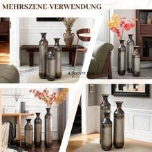 Handmade Metal Vase Set Of 3, Hand-Burned Vintage Look, Floor Vase For Living Room & Hallway, Solid Metal Decorative Vase, Not Waterproof - Gold+White - View 3