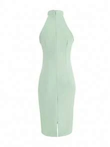 Women's Solid Color Elegant Party Zipper Backless Dress, Suitable For Dates And Parties, Spring/Summer - Pastel Green - View 5