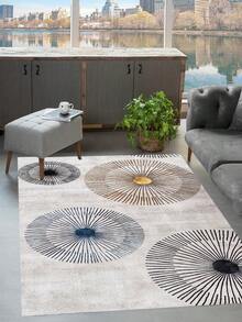 Alfombra de pasillo y alfombra de área antideslizante y lavable con impresión digital para sala de estar, diseño moderno | Estilos moderno, escandinavo, bohemio y clásico | 100% poliéster - Blanco Crema - View 5