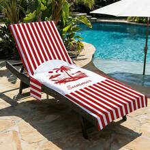 1 cái vỏ bọc ghế bãi biển sợi microfiber họa tiết sọc đỏ cây dừa có túi, nhẹ và thoáng khí, lý tưởng cho du lịch và kỳ nghỉ bãi biển, vật dụng thiết yếu bên hồ bơi | Vỏ bọc phong cách mùa hè | Vỏ bọc bãi biển di động, khăn tắm bãi biển - Nhiều màu - Xem 1