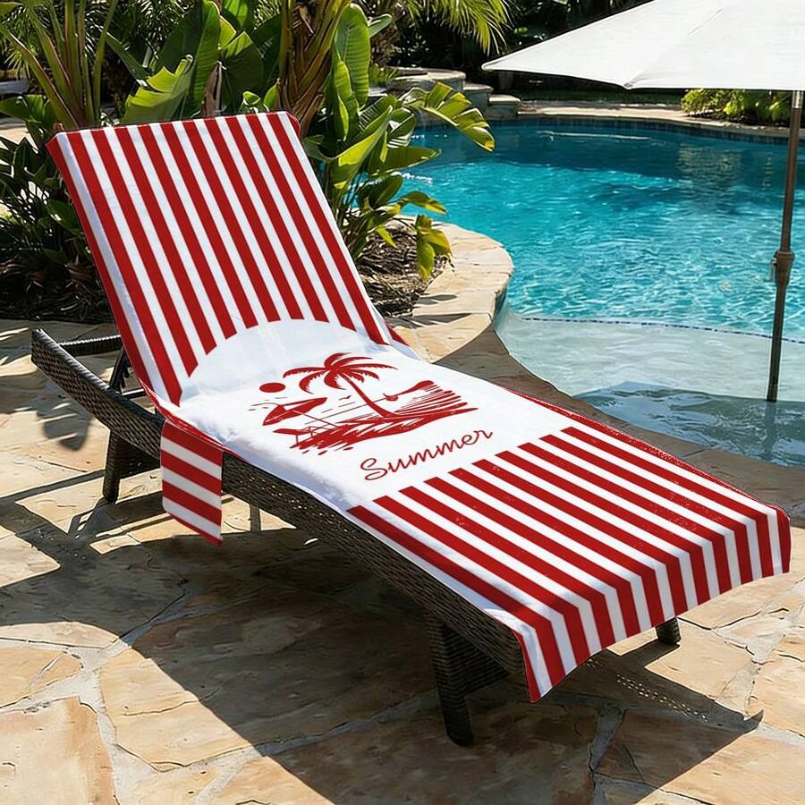 1 cái vỏ bọc ghế bãi biển sợi microfiber họa tiết sọc đỏ cây dừa có túi, nhẹ và thoáng khí, lý tưởng cho du lịch và kỳ nghỉ bãi biển, vật dụng thiết yếu bên hồ bơi | Vỏ bọc phong cách mùa hè | Vỏ bọc bãi biển di động, khăn tắm bãi biển - Nhiều màu - Xem 1