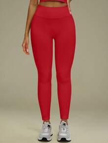 Aaseow 1pc Women's Seamless High Waist Tight Leggings, Tummy Control Butt Lift Elastic Sports Pants, Suitable For Running, Tennis, Gym Workout - Red - View 4