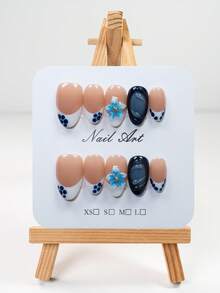 10pcs 100% Handmade Short Almond Shape Press-On Nails, Includes 1 Mini Nail File And 1 Sticker, Suitable For Girls And Women DIY Manicure, Festivals, Parties And Various Gatherings - 彩色 - 查看 10