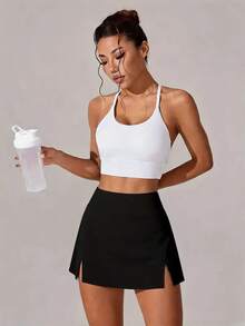 Faldas de yoga con abertura lateral para mujer, sexy, ajustadas, para entrenamiento deportivo, con cintura ancha, textura suave, no transparentes, para fitness - Negro - Ver 6