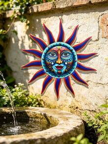 1 Piece Colorful Creative Sun Face Metal Wall Art Decor, 32cm Large 2.5D Outdoor Garden Artwork With Hooks On The Back, Reusable, Suitable For Outdoor Wall Decor, Garden Decor, Yard Decor, Porch Decor, Party Decor, Fence Decor - C - View 4