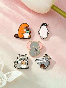 1/5pcs Cartoon Animal Enamel Brooch Platypus Penguin Multiple Styles Metal Pin Decor For Coat Canvas Bag Self-Use Decoration Holiday Gift For Friends Niche Thoughtful Gift - Multicolor - View 2