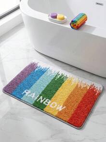 1pc Rainbow Gradient Faux Cashmere Bath Mat, Soft & Absorbent Bathroom Rug For Home, Bedroom, Bathtub, Shower - A - View 10