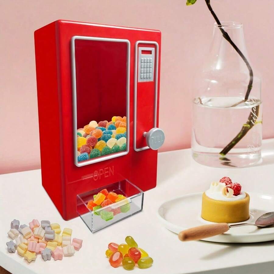 1pc Vintage Mini Candy Vending Machine - Battery-Free Retro Snack Dispenser, Perfect For Selling Chewing Gum, Gummy Candy, Chocolate And Mixed Snacks, Ideal Kitchen Countertop Accessory And Novelty Desktop Decor, No Battery Required, Manual Operation To Dispense Candy - Multicolor - View 1