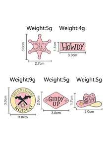 5pcs Creative Western Cowboy Theme Enamel Brooches, Pink Sheriff Badge & Revolver Cowboy Hat Design Pins, Fashion Clothing & Backpack Accessories, Best Gift For Friends - Multicolor - View 3