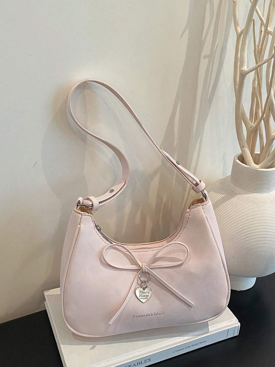 New Bowknot Handbag For Women, Fashionable Versatile Shoulder Underarm Bag - Pink - View 1