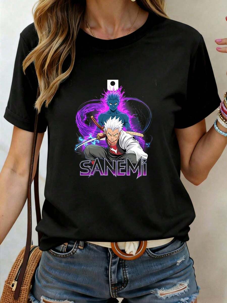 Under The Radar - Camiseta de Anime con Estampado de Personajes de Sword Art Sanemi, Estilo Casual para Mujer, Ideal para Fiestas, Salidas, Deportes y Otras Ocasiones - Negro - Ver 1
