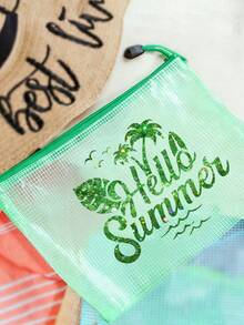 大容量防水收納袋 文具袋 亮片印花「Hello Summer」圖案化妝包 海灘主題 大容量透明化妝袋 輕量 春夏收納 適合游泳、海灘、潛水及夏季度假 學生開學季 輕量防曬收納袋 適合送給朋友、家人、女友及同學 生日、節日、派對、婚禮（伴娘）、教師節禮物與紀念品 開學季適用 - 彩色 - 查看 6