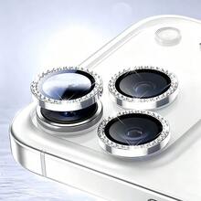 1 Set Silver Diamond Lens Cover, Suitable For IPhone 13/14/15/16/17pro Max/11/12, Shiny Crystal Material, 3D Lens Protector, Phone Accessories, Camera Decoration Sticker, Shockproof, Scratch-Resistant, Birthday, Gift For Friends - White Dot Diamond Lens Film - View 5