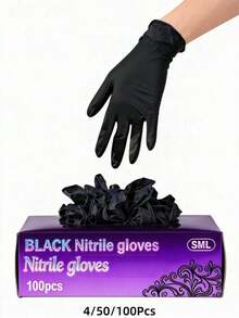 High Quality Disposable Gloves (4/50/100pcs), Multiple Colors Available, Latex-Free Powder-Free, Durable Waterproof Household Cleaning Gloves. Size: S, M, L, XL (Excluding Packaging Box). - Black - View 2