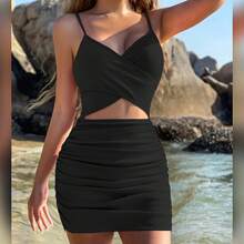 Women's Dress With Crisscross Straps And Openwork Design, European And American Style, New For 2026 - Dark Brown - View 2