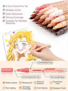 22pcs Acrylic Paint Marker Pen Set (Skin Tone/Grayscale/Basic Colors/Orange Series/Dopamine Series/Yellow Series/Blue Series/Green Series/Macaron Series/Pink Series/Red Series/Metallic Series/Purple Series/Brown Series/Glitter Series) & 36/72/120/188 Colors Oil-Based Fine Tip 0.7mm Markers Suitable For Rock Painting, Wood, Metal, Glass, Canvas, DIY Graffiti, Quick Drying And Non-Bleeding - Sets - View 10