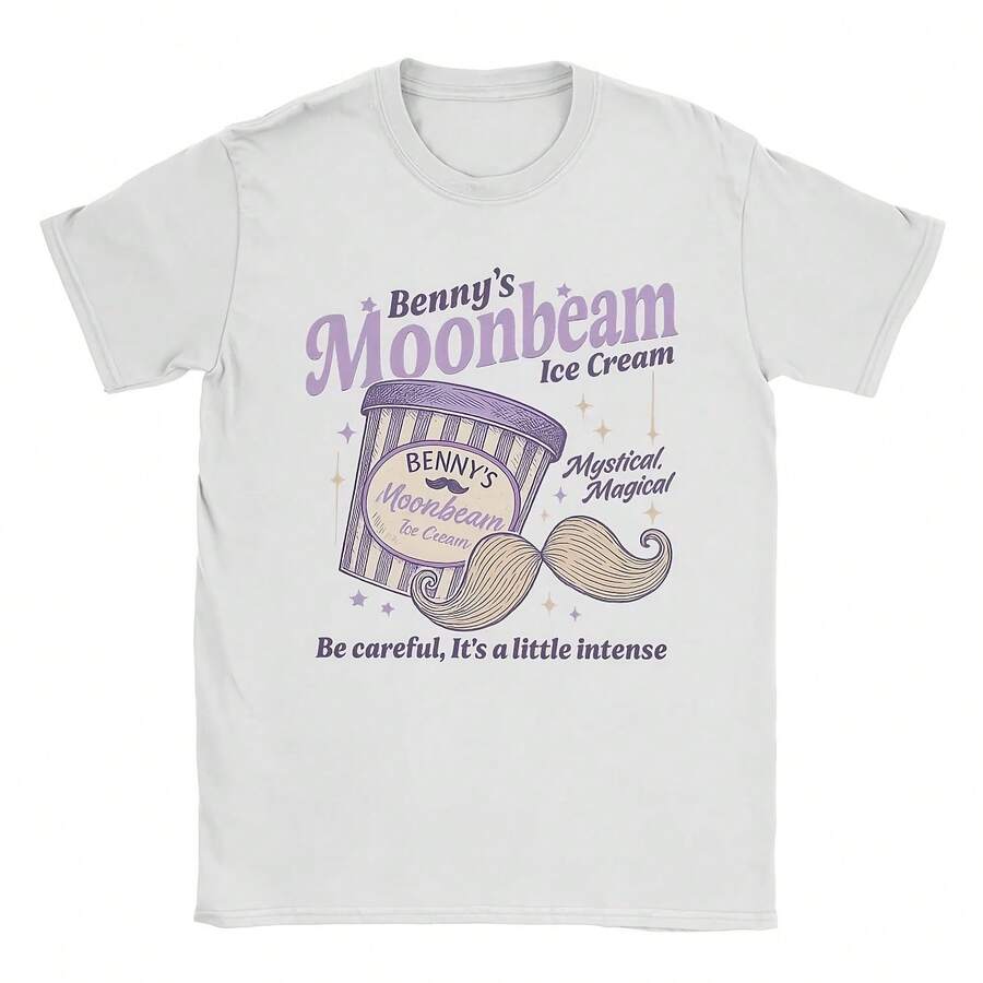 Benson Boones Print T-Shirt, Benny's Moonbeam Ice Cream Harajuku T-Shirts For Men And Women, Plus Size 3XL Crew Neck Cotton T-Shirts - 彩色 - 查看 1