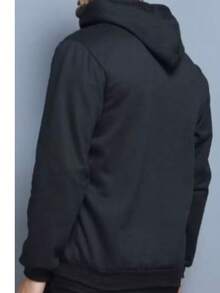 Sweatshirt Jacket Kangaroo Pocket Cold Weather Top With Open Or Closed Zipper - Black - View 2