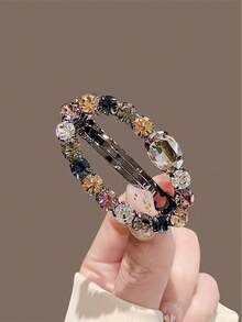 1pc Colorful Rhinestone Spring Clip Round Rhinestone Hair Clip Back Head Top Clip Hair Clip Horizontal Clip Ponytail Clip Women Hair Accessory,Clips For Hair - Multicolor - View 5