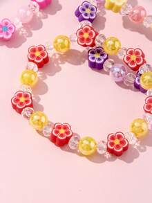 4pcs/Set Girls Cute Flower Polymer Clay Beaded Bracelet & Hand Chain Jewelry Set, Suitable For Holiday Parties, Campus And Daily Wear - Multicolor - View 4