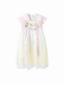 Balabala Nora IP Girls Hanfu Ruqun Dress Traditional Chinese Fairy Outfit - Red and Yellow Tones - View 4
