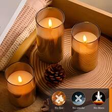 3 Sets Gold LED Flameless Candles With Remote Control, Battery Operated Flickering Candle Lights, Suitable For Home/Thanksgiving Christmas Tabletop Decoration - LED Pillar Candles - View 13