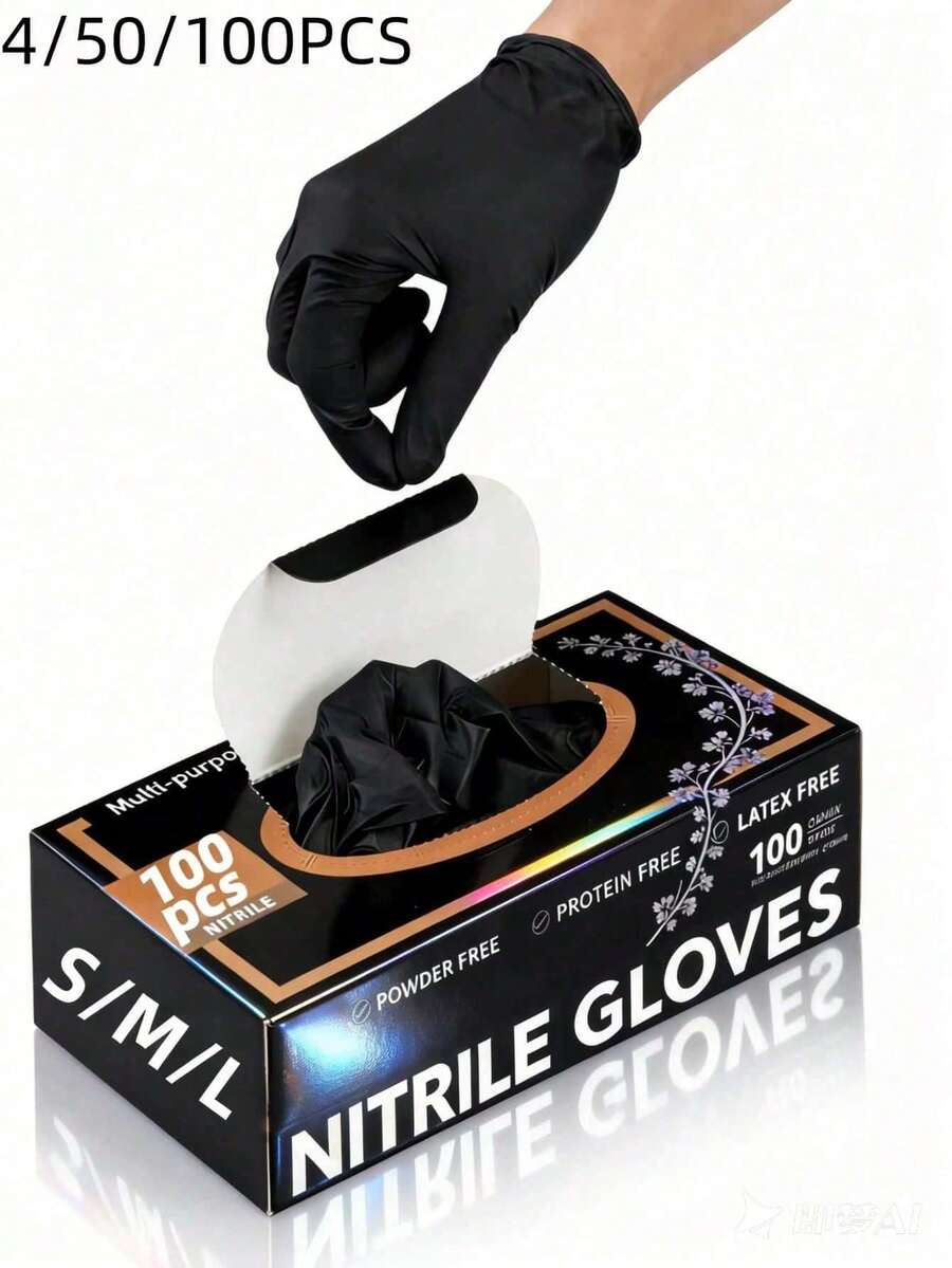 Black Disposable Nitrile Gloves, Powder-Free, Durable Household Cleaning Gloves, Suitable For Kitchen, Bathroom, Cleaning, Tattoo Shop, Beauty Salon, Hair Dye, Pets, Beauty Salon, Cleaning Products And Household Tools (No Packaging Box). 4/50/100PCS