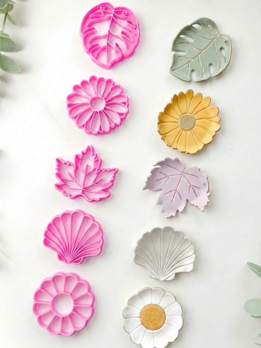 Cortadores de arcilla de naturaleza & botánica, moldes de arcilla polimérica para joyería boho, herramientas de manualidades DIY para pendientes de hojas & flores & accesorios hechos a mano - Rosa - Ver 1