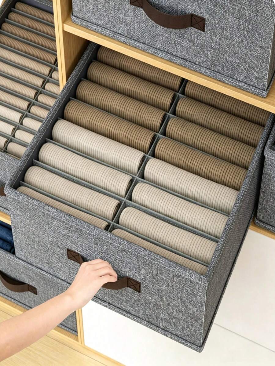 1Pc Fabric 16-Compartment Drawer Storage Box, Storage Box, Multi-Grid Clothes Organizer, Practical Wardrobe Storage Basket For Garments, Underwear & Holiday Decor. Layered Classification Design For Bedroom Sorting, Home Tidying And Daily Organization - Multicolor - View 1