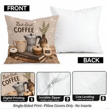 4 piezas Fundas de cojín/almohada con estampado de cuadros de café vintage impreso en un solo lado, fundas de cojín decorativas para crear ambiente en múltiples escenas, adecuadas para sala de estar, sofá, dormitorio, sin rellenos de cojín, 40x40cm/45x45cm/50x50cm - Multicolor - Ver 4