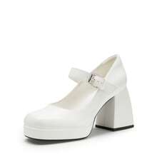 Women High Chunky Platform Closed Toe Block Heels Square Toe Strappy Dress Prom Wedding Party Pumps Shoes - 白色 - 查看 2