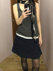寬鬆復古拼接碎花修身二合一無袖背心上衣休閒款 - 深灰色 - 查看 4