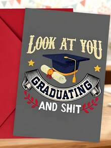 1pc "Look At You Graduating And " Funny Graduation Card | Premium Matte Paper, Grad Cap & Diploma Illustration, Perfect For College, High School & Humorous Graduation (12cm/4.7in X 17cm/6.7in) - Multicolor - View 3