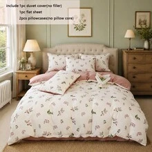 Bộ chăn ga gối 4 món, vỏ chăn họa tiết hoa nhí màu hồng, bộ vỏ chăn in hình lá và cành cây màu xanh lá cây, khóa kéo, ga trải giường màu trơn, phù hợp cho mọi mùa, bộ chăn ga gối mềm mại và thoáng khí với họa tiết hoa tươi mát, có thể giặt máy, dùng được cả 4 mùa (Bao gồm 1 vỏ chăn, 1 ga trải giường, 2 vỏ gối, không kèm ruột chăn) - Thanh Huân - Xem 2