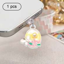 Pearl Butterfly Flower Phone Dust Plug, Painting Style Phone Charging Port Decor Unique Accessory, Anti-Lost Pendant Compatible With All Phone Models - Multicolor - View 23