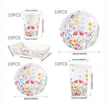 24pcs Red Flower On White Background Disposable Tableware Set, Including 7/9 Inch Paper Plates, Paper Cups, Food Boxes, Popcorn Boxes, Suitable For Birthday Party, Holiday Party, Gathering, Celebration, Wedding Tea Party, Graduation Ceremony - Multicolor - View 6