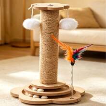 1set Mini Sisal Cat Climbing Post For Claw Care. Built-In Turntable & Teaser Toy Relieves Cat Boredom. Compact, Space-Saving And Scratch-Proof For Furniture. Toy Color & Style Random. - Ginger - View 14