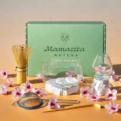 Whisk Set, 5-Piece Matcha Bowl And Whisk Kit With Bamboo Scoop, Glass Matcha Bowl, Holder, And Sieve Handmade Borosilicate Glass Clear