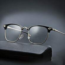 1 Pair Men's Metal Half-Frame Retro Style Clear Lens Glasses, Suitable For Daily Wear, Gaming And Computer Work - Clear - View 4