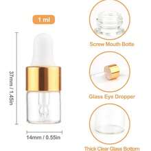 4/6/10/20/30/50入 透明玻璃精油滴管瓶 迷你1ml/2ml/3ml 香水滴瓶 化妝品試用小瓶 金色瓶蓋附白色乳膠 - 彩色 - 查看 7