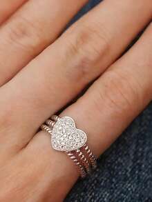 1pc Elegant Heart-Shaped Cubic Zirconia Ring, Suitable For Women To Wear, Suitable For Wedding, Engagement, Anniversary Party, Valentine's Day Gift - 1# - View 2