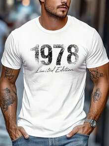 Camiseta de Hombre Estilo Retro "Edición Limitada Vintage 1978" con Estampado Creativo, Cuello Redondo, Manga Corta, Casual para Exteriores - Negro - Ver 7