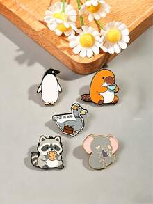 1/5pcs Cartoon Animal Enamel Brooch Platypus Penguin Multiple Styles Metal Pin Decor For Coat Canvas Bag Self-Use Decoration Holiday Gift For Friends Niche Thoughtful Gift - Multicolor - View 6
