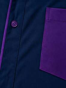 Men's Business Commute Colorblock Front Button Patch Pocket Long Sleeve Formal Shirt - Navy Blue - View 5