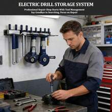 Organizer für Elektrowerkzeuge – Wandmontage, robuste Metallkonstruktion, geeignet für Garagen, Werkstätten, Reparaturwerkstätten, Schuppen, Industrieanlagen, bietet Platz für Akku-Bohrmaschinen, zur Werkzeugaufbewahrung und für Heimwerkerprojekte. - Schwarz - Übersicht 6